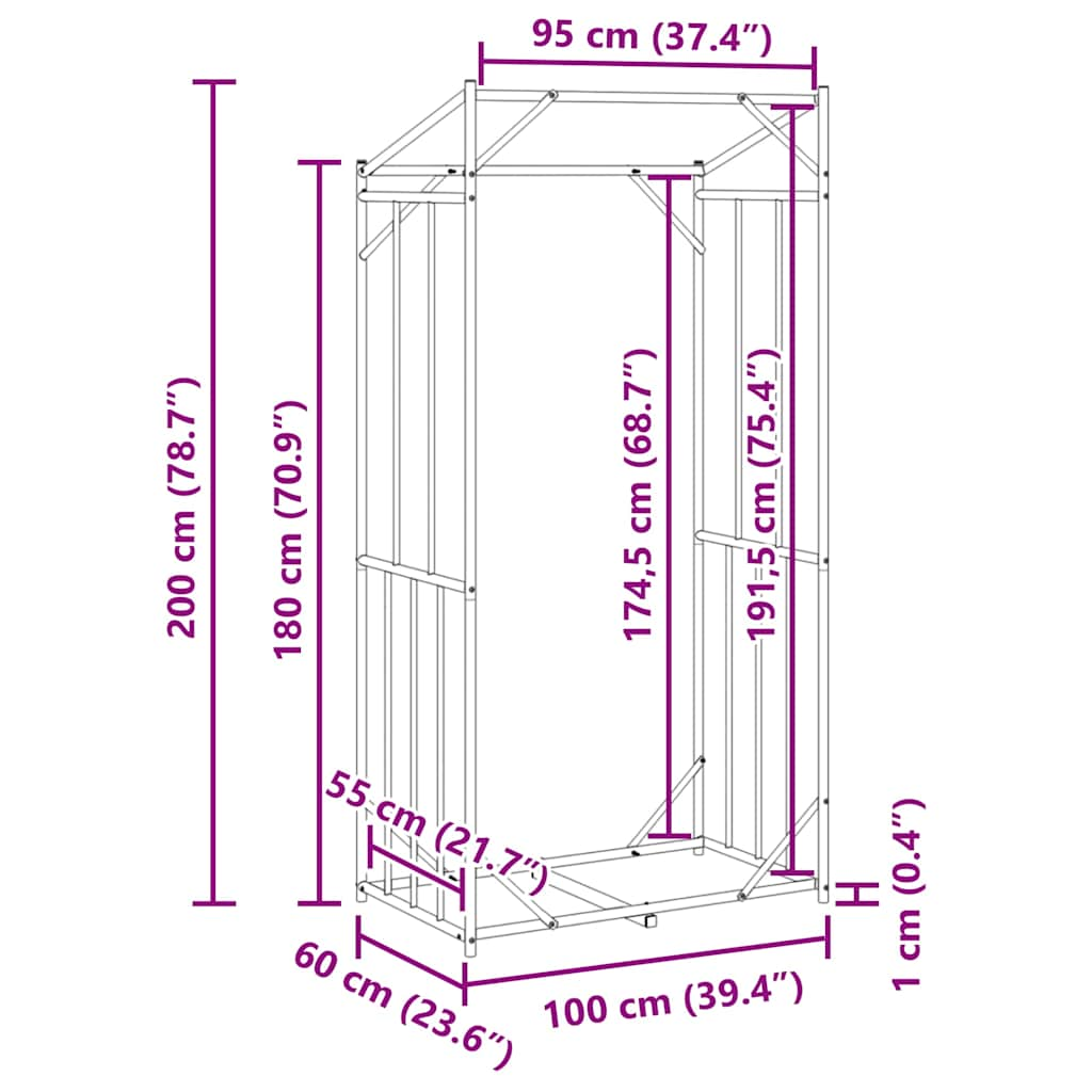 Haardhoutrek met regenhoes 100x60x200 cm gegalvaniseerd staal