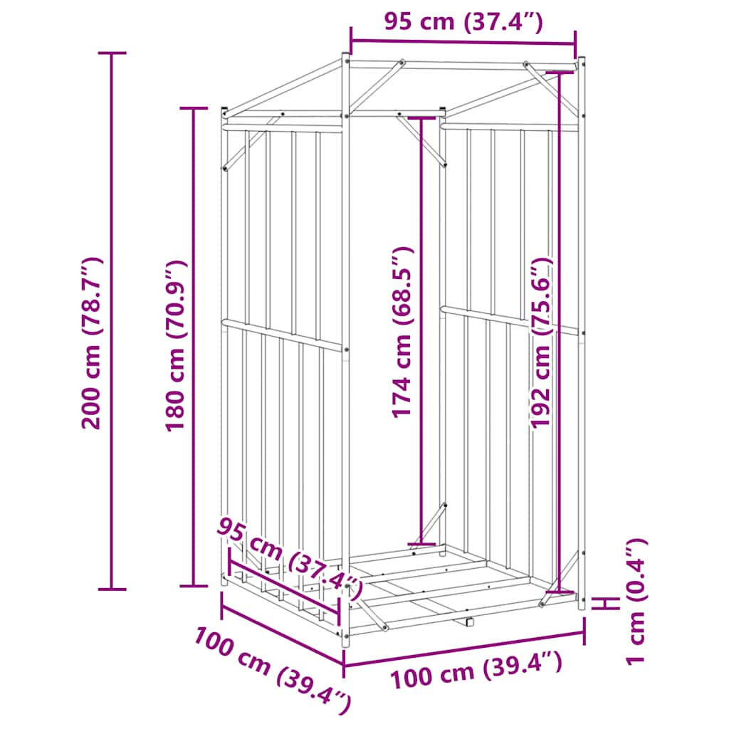 Haardhoutrek met regenhoes 100x100x200 cm gegalvaniseerd staal