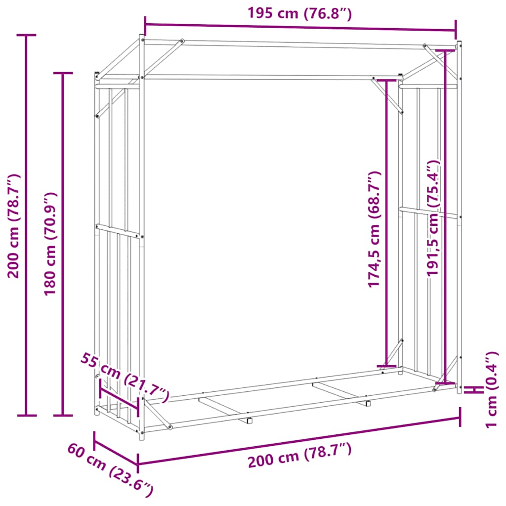 Haardhoutrek met regenhoes 200x60x200 cm gegalvaniseerd staal